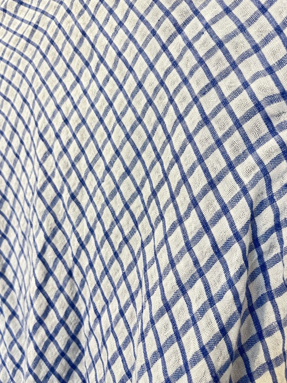 FLAX Linen Open Front Draped Cardigan Jacket Blue White Check Gauze Crop Petite - Picture 8 of 10
